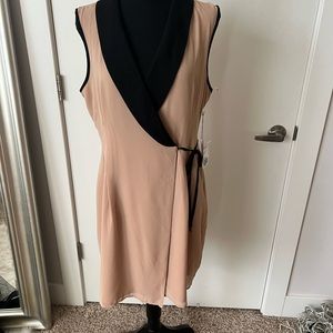 Mod style wrap tan dress
